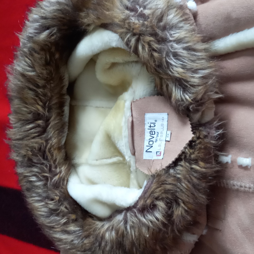 Novelti Women's Faux Fur Trimmed Coat - Beige 2X - Picture 3 of 10